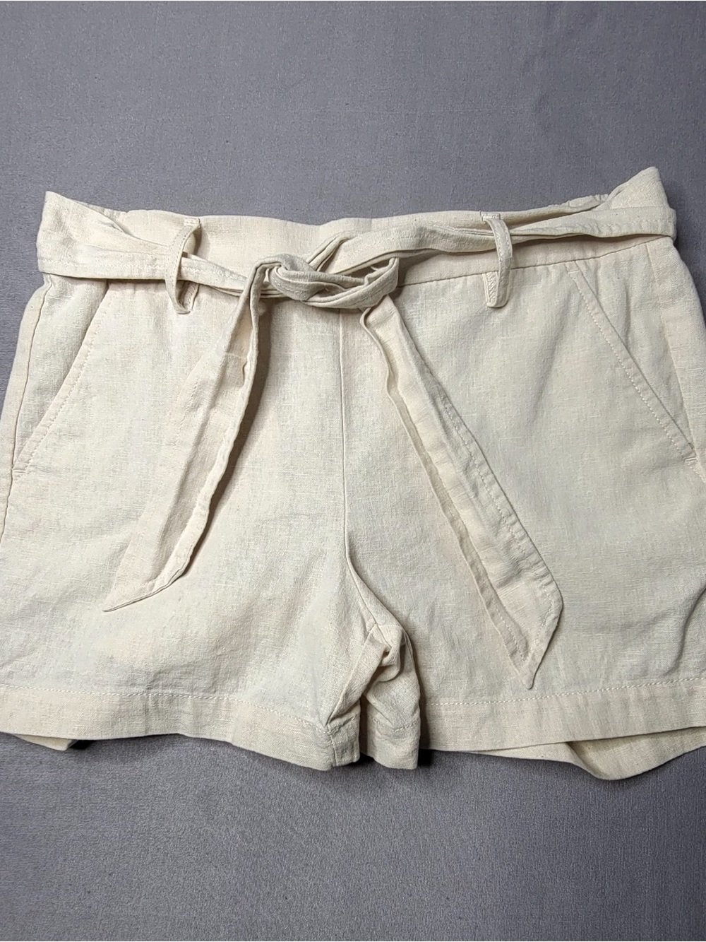J. Crew women's high rise tie waist belt linen blend short color beige size 4